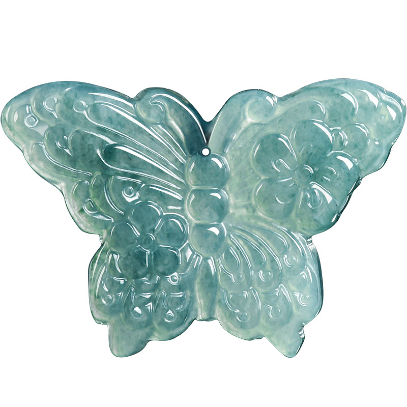 Vintage Necklace - Natural Burmese Jadeite Butterfly Pendant Necklace