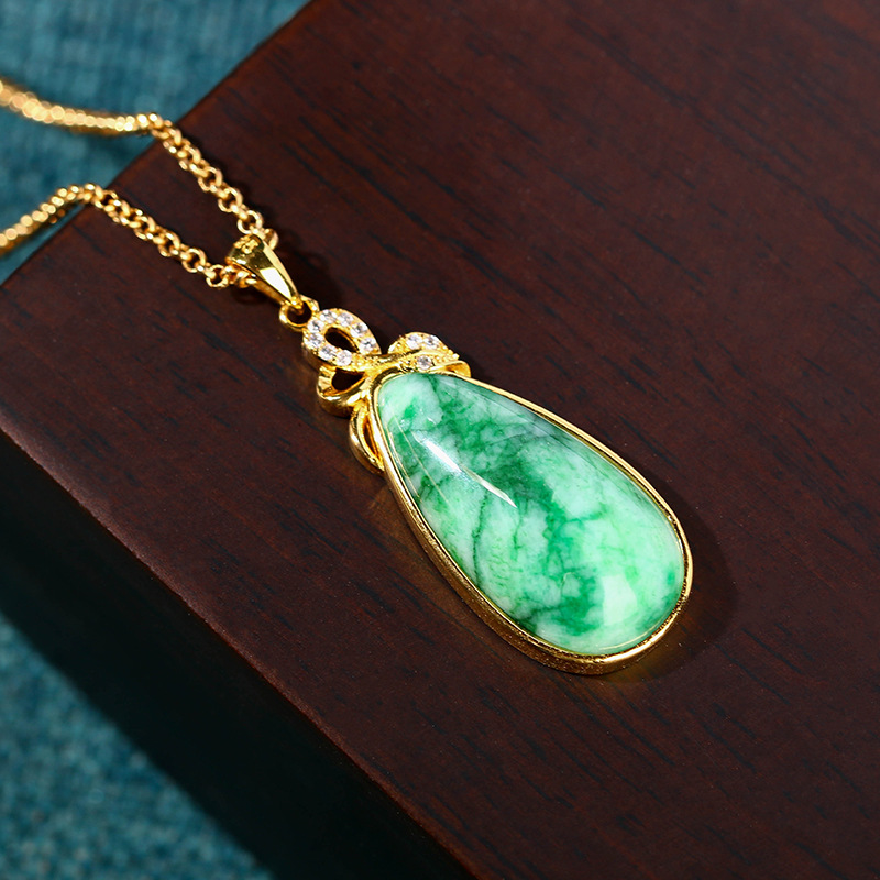 Vintage Necklace - Natural Jade Water Drop Pendant Necklace