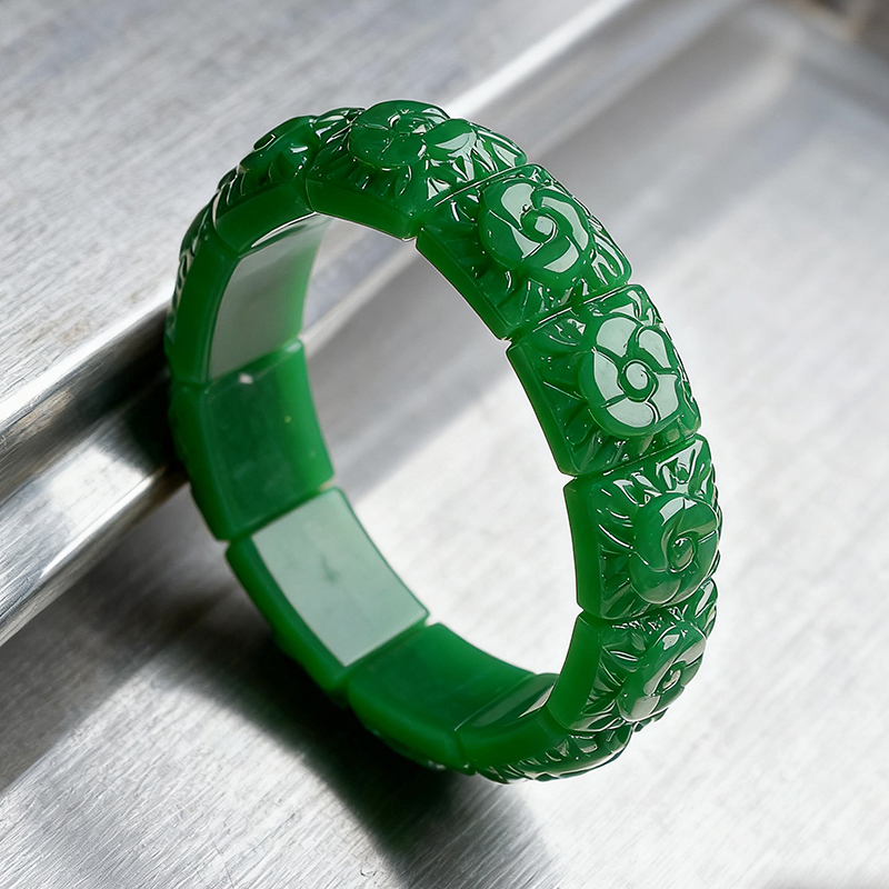 Vintage Collector - Real Jade Flower Bracelet Bangle Designer