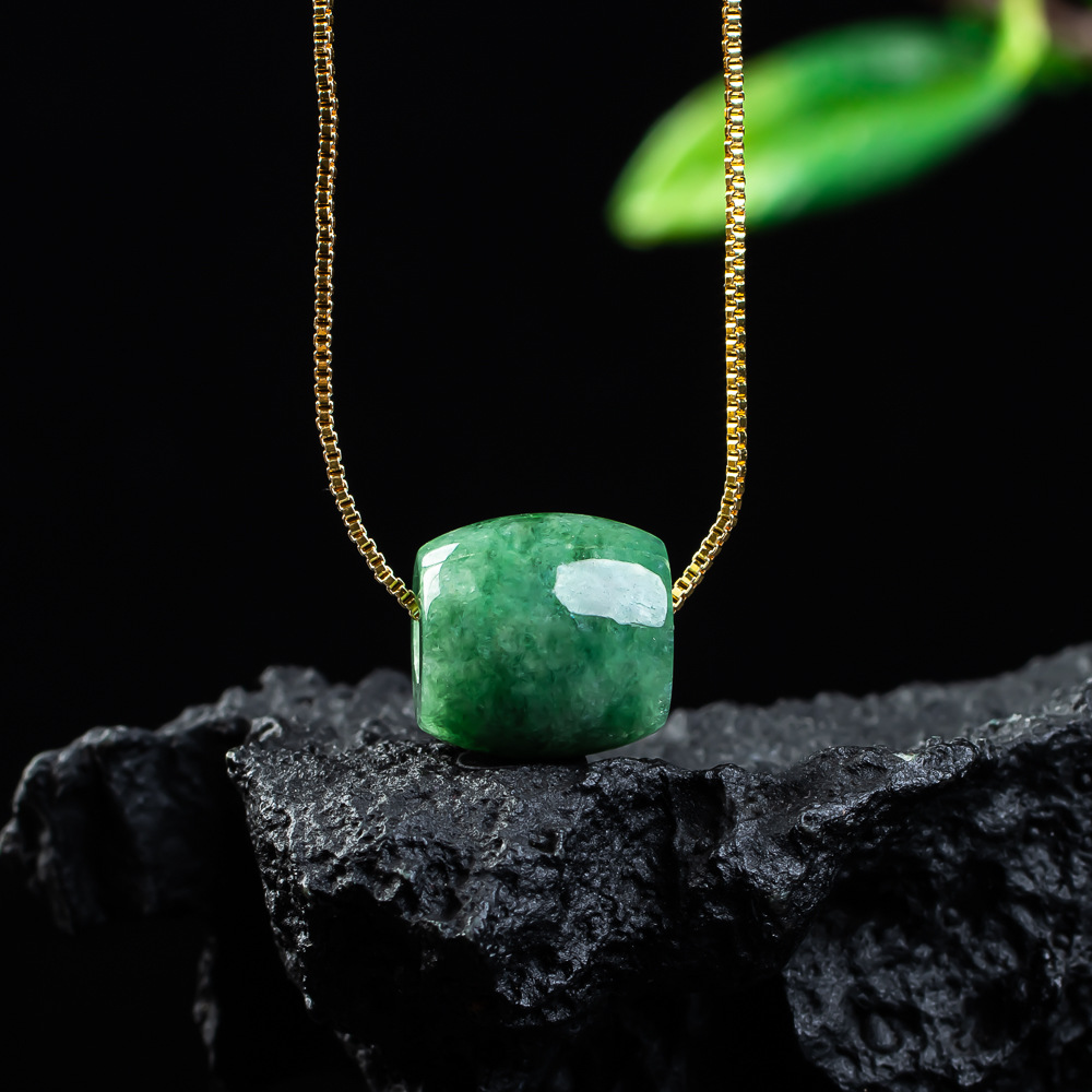 Vintage Necklace - Natural Real Jade Bead Pendant Myanmar