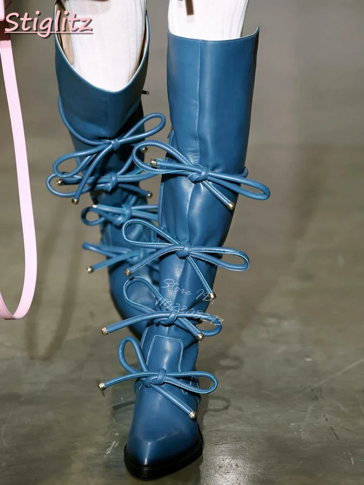 Lace-up Knee-high Boots Solid  - đánh giá và giá Vintage Zipper