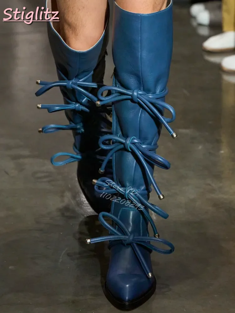 Lace-up Knee-high Boots Solid  - đánh giá và giá Vintage Zipper
