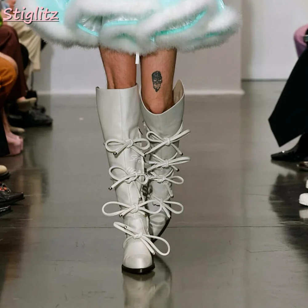 Lace-up Knee-high Boots Solid  - đánh giá và giá Vintage Zipper