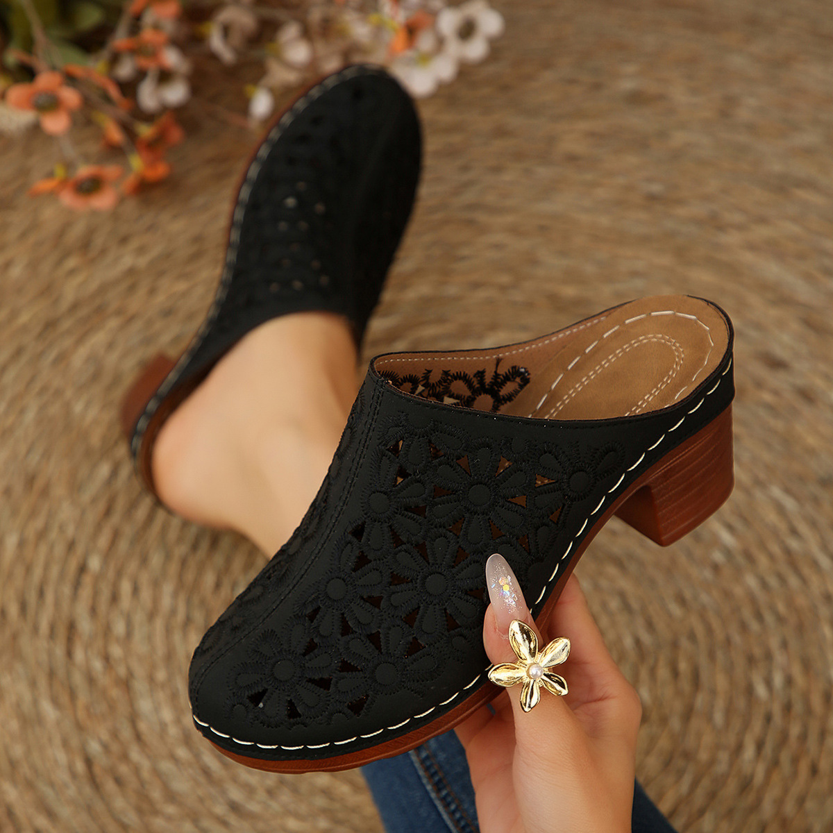 Women Floral Cutout Mules Clog - đánh giá và giá Vintage Zipper